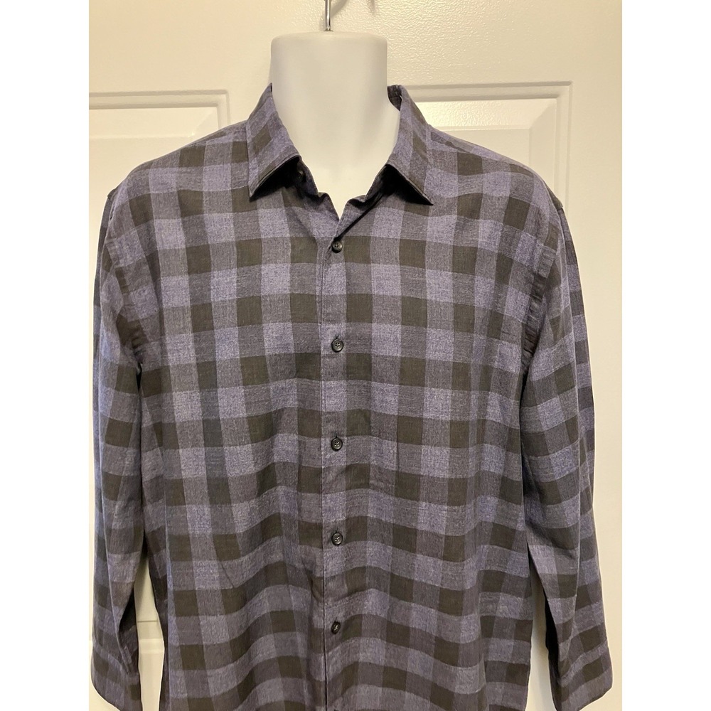 Xacus Tailor Fit Blue Black Plaid Made In Italy Casual Shirt Size 17 Large Mens - Picture 3 of 5